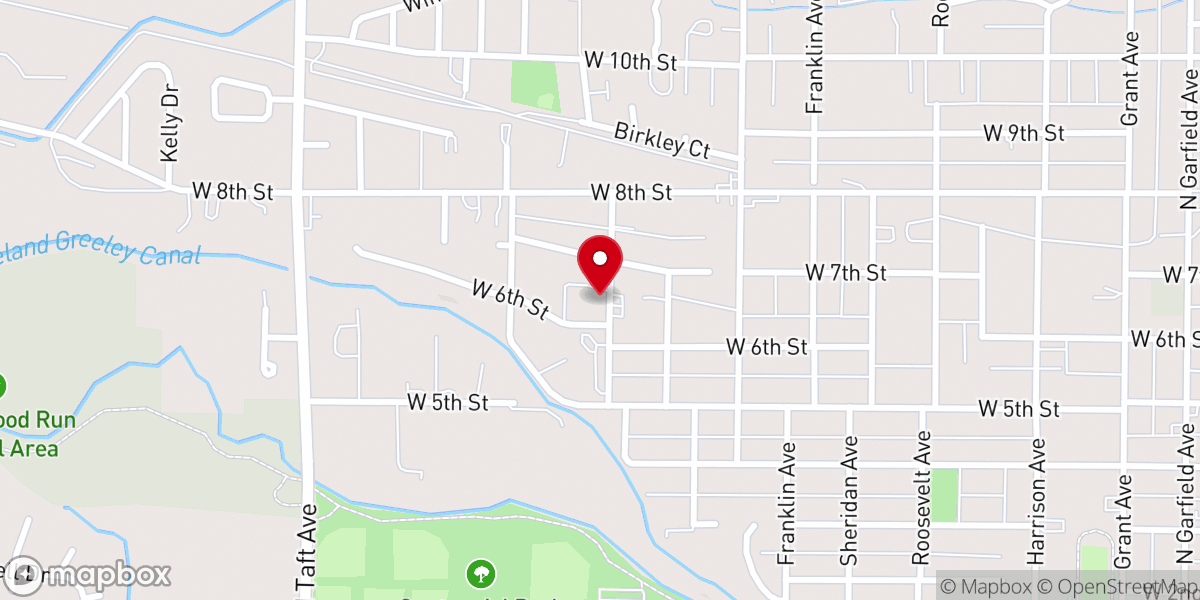 Map showing location of LoveFirst Community - Sixth Street Center - formerly First Baptist Church of Loveland