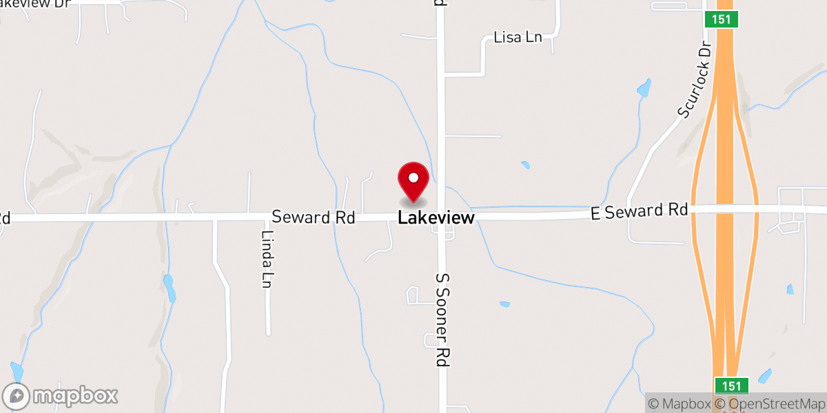 Map showing location of Lakeview Church