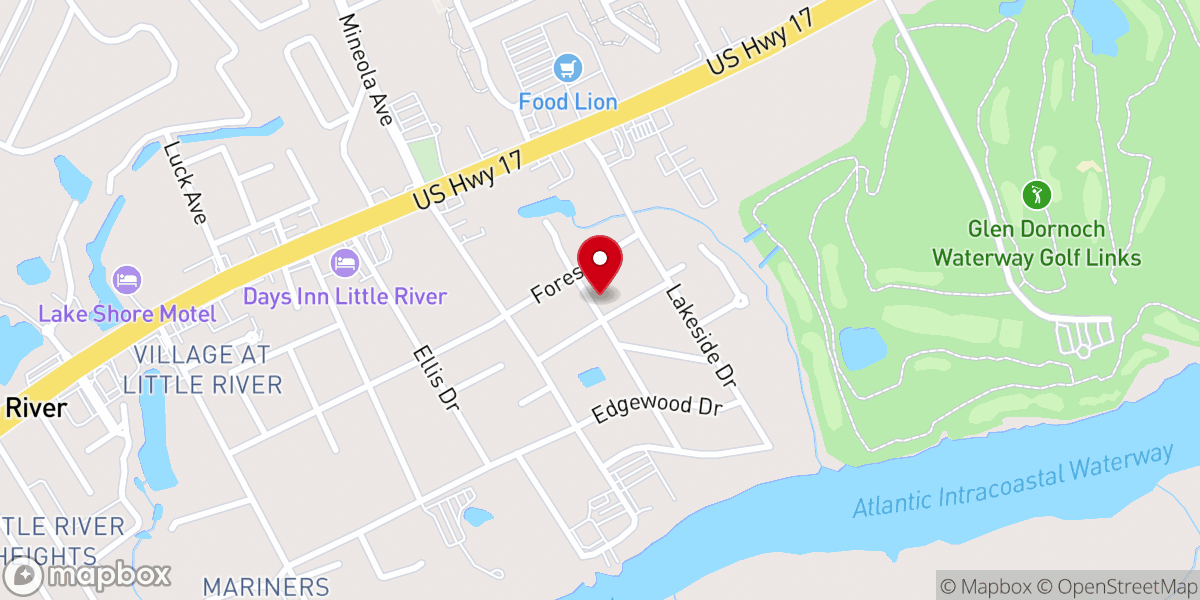 Map showing location of First Baptist Church of Little River