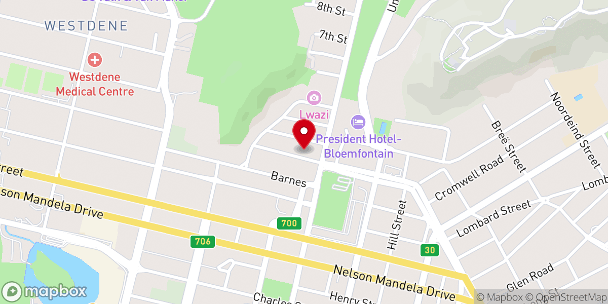 Map showing location of Ned Geref Kerk Bloemfontein-Noord Klipkerk