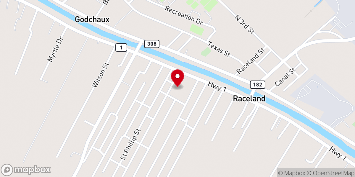 Map showing location of First Baptist Church Raceland, LA