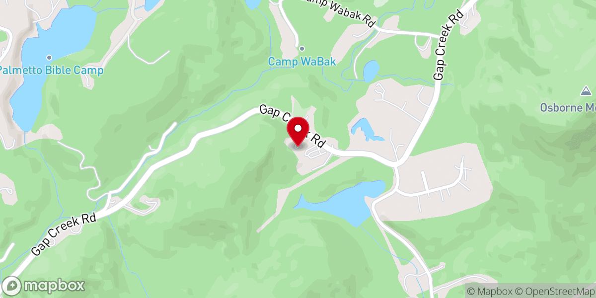 Map showing location of Gap Creek Baptist Church