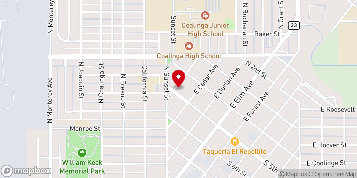 Map showing location of Palm Memorial Coalinga Chapel