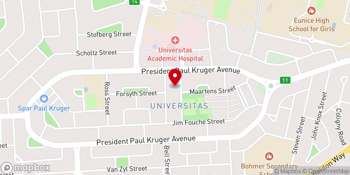 Map showing location of Geloofsentrum Universitas