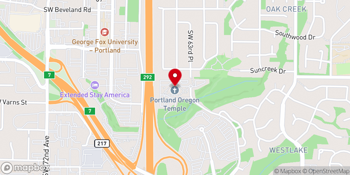 Map showing location of Portland Oregon Temple