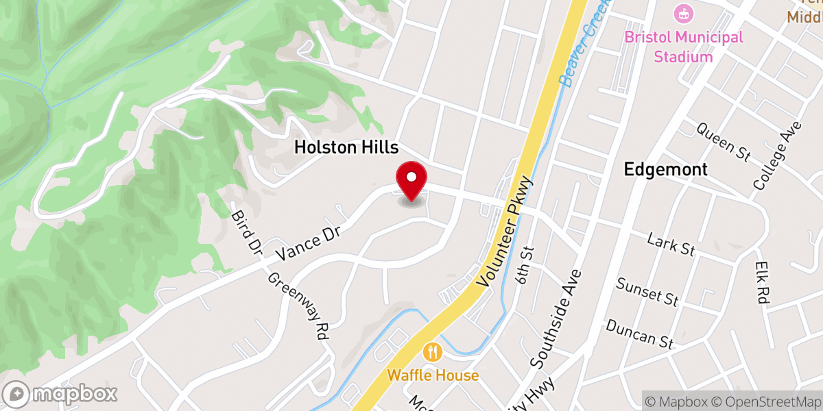 Map showing location of First United Methodist Church of Bristol TN