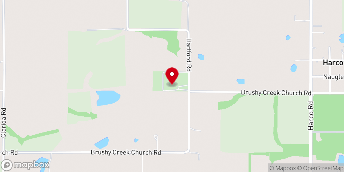 Map showing location of Brushy Church