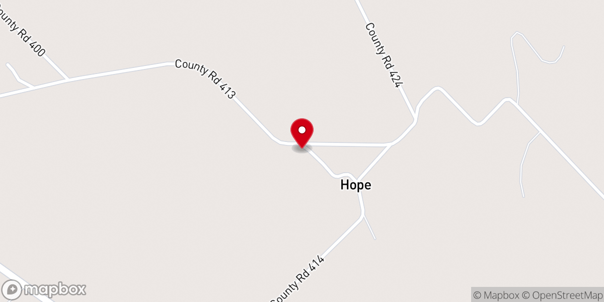 Map showing location of Hope Baptist Church