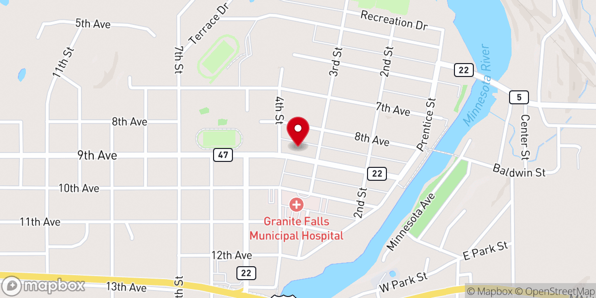 Map showing location of Granite Falls Lutheran Church