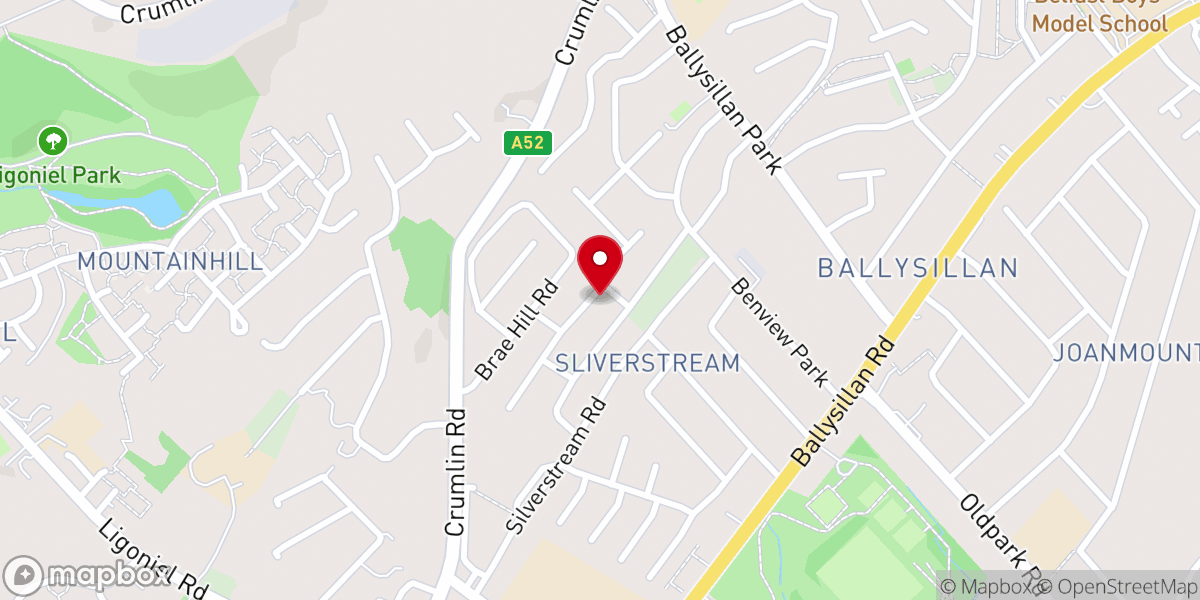 Map showing location of Braehill Baptist Church