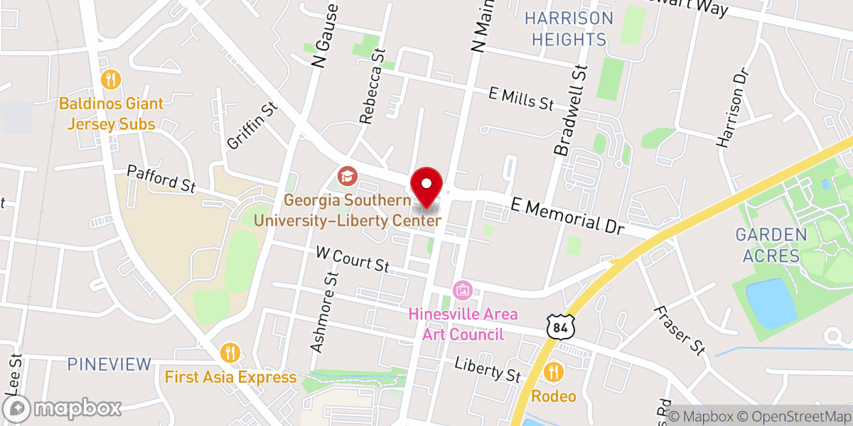 Map showing location of Hinesville First United Methodist Church