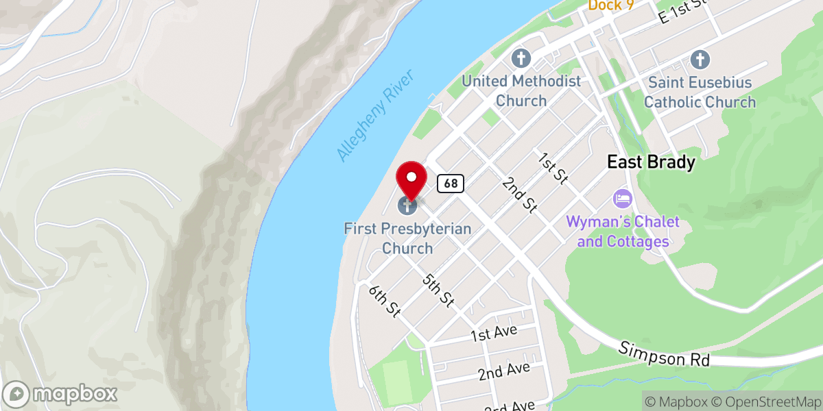 Map showing location of First Presbyterian Church