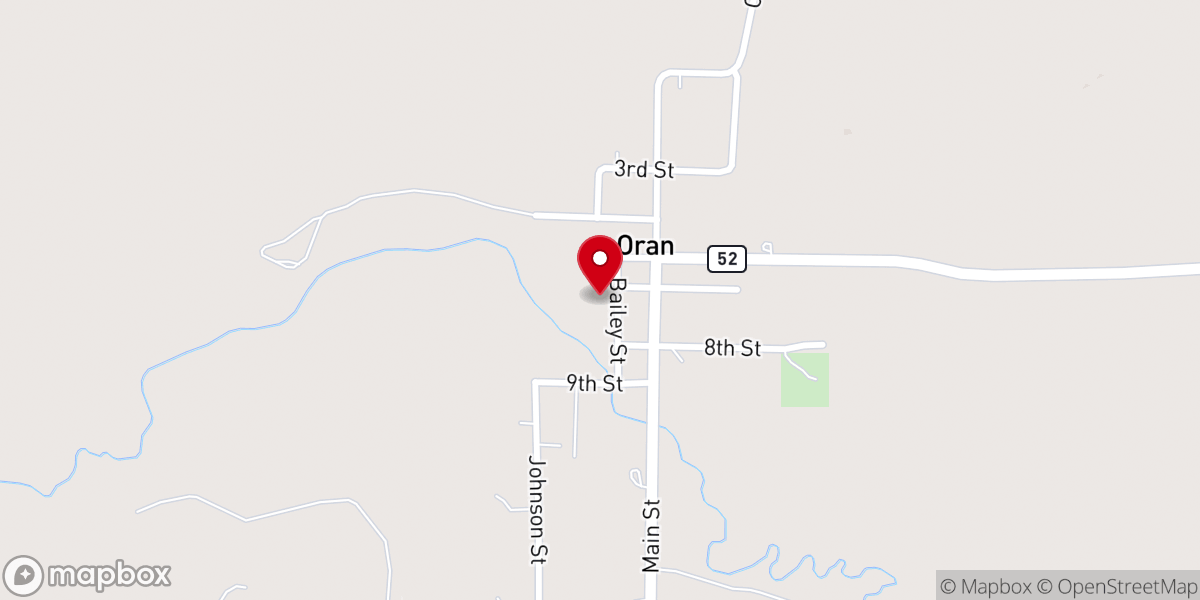Map showing location of Oran Baptist Church