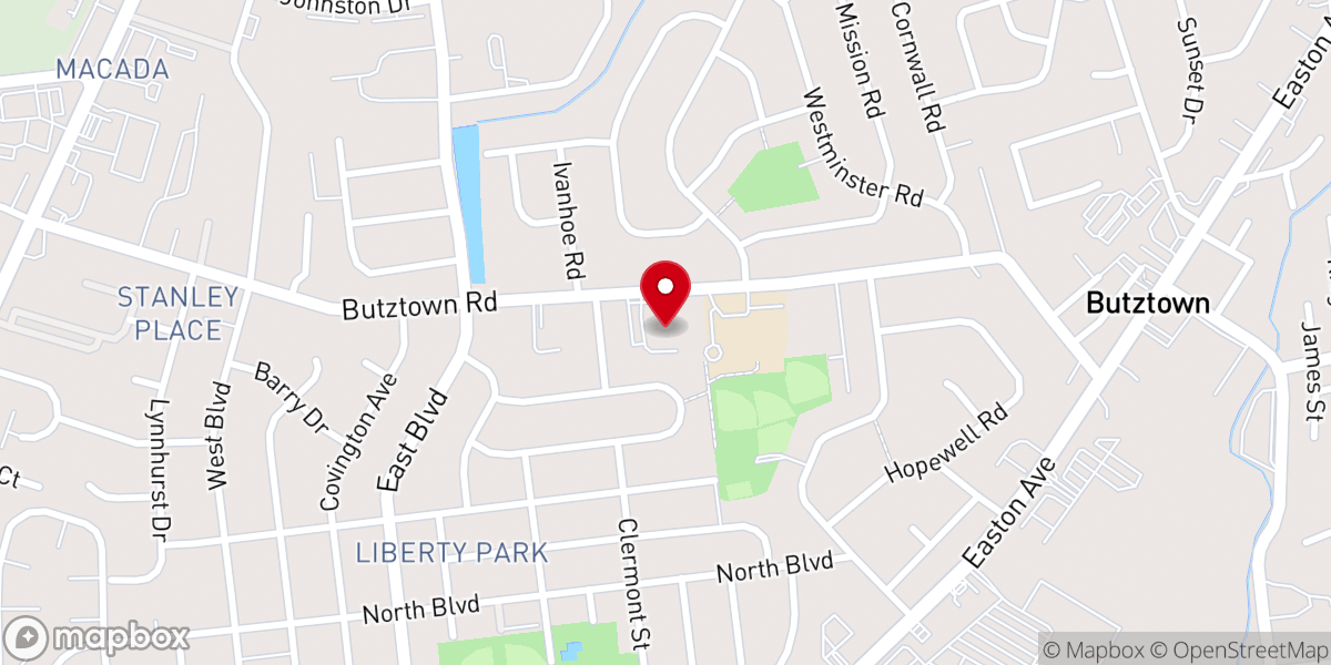 Map showing location of East Hills Moravian Church