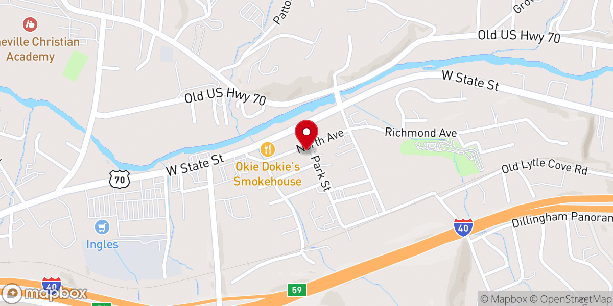 Map showing location of Swannanoa Free Will Baptist