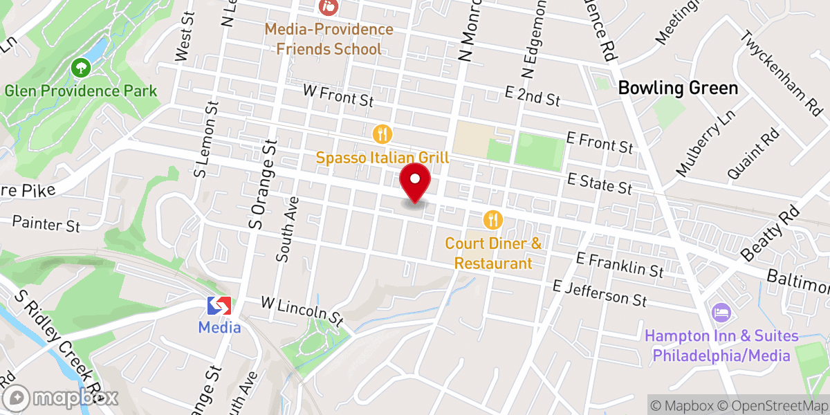 Map showing location of Media Presbyterian Church