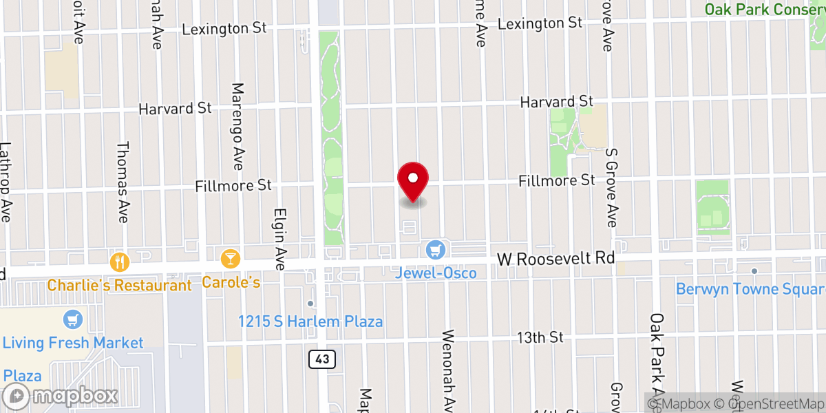 Map showing location of Ridgeland Avenue Bible Church
