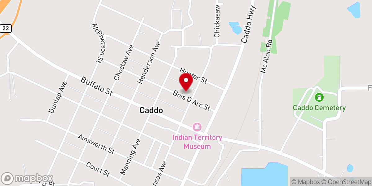Map showing location of Caddo First Church of the Nazarene