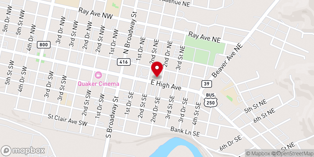 Map showing location of First Presbyterian Church of New Philadelphia
