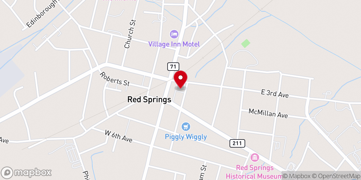 Map showing location of Red Springs Community Building