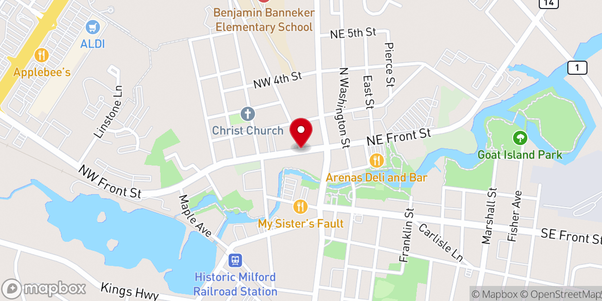 Map showing location of Milford Community Food Pantry