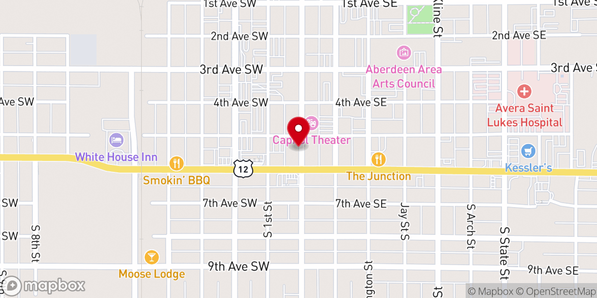 Map showing location of Aberdeen Area Convention & Visitors Bureau
