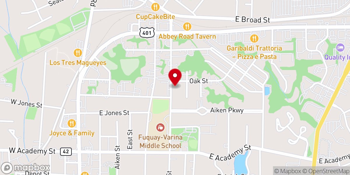 Map showing location of Fuquay Varina Presbyterian Church