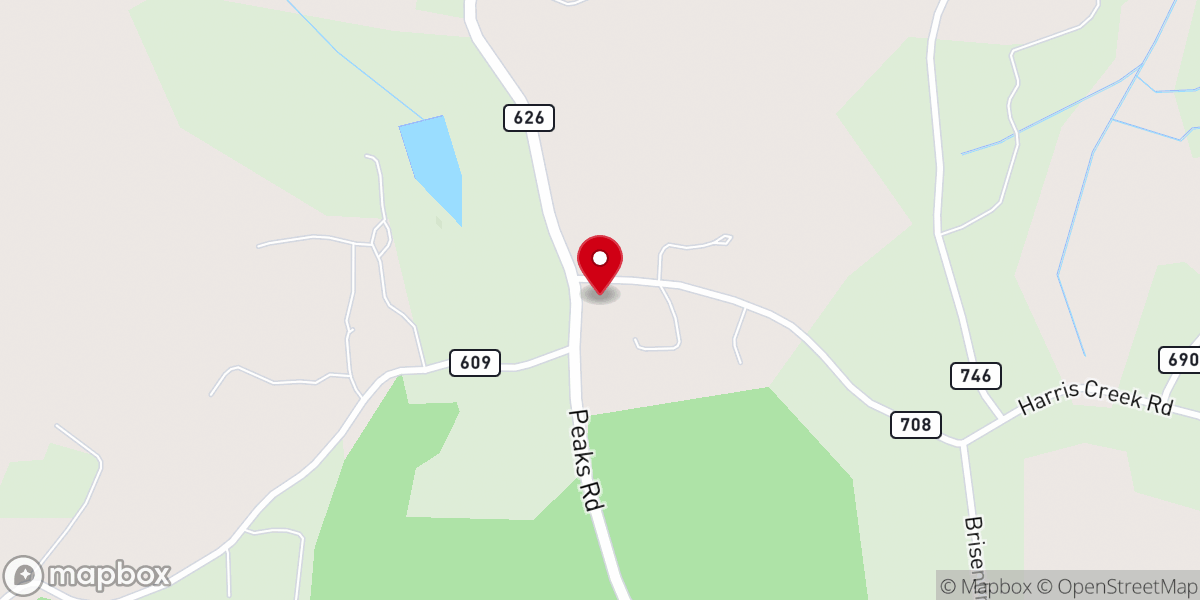 Map showing location of Peaks Baptist Church
