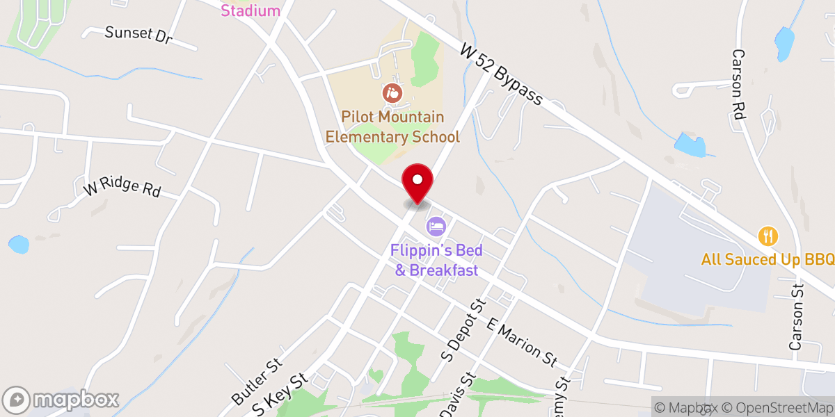 Map showing location of Pilot Mountain Primitive Baptist Church