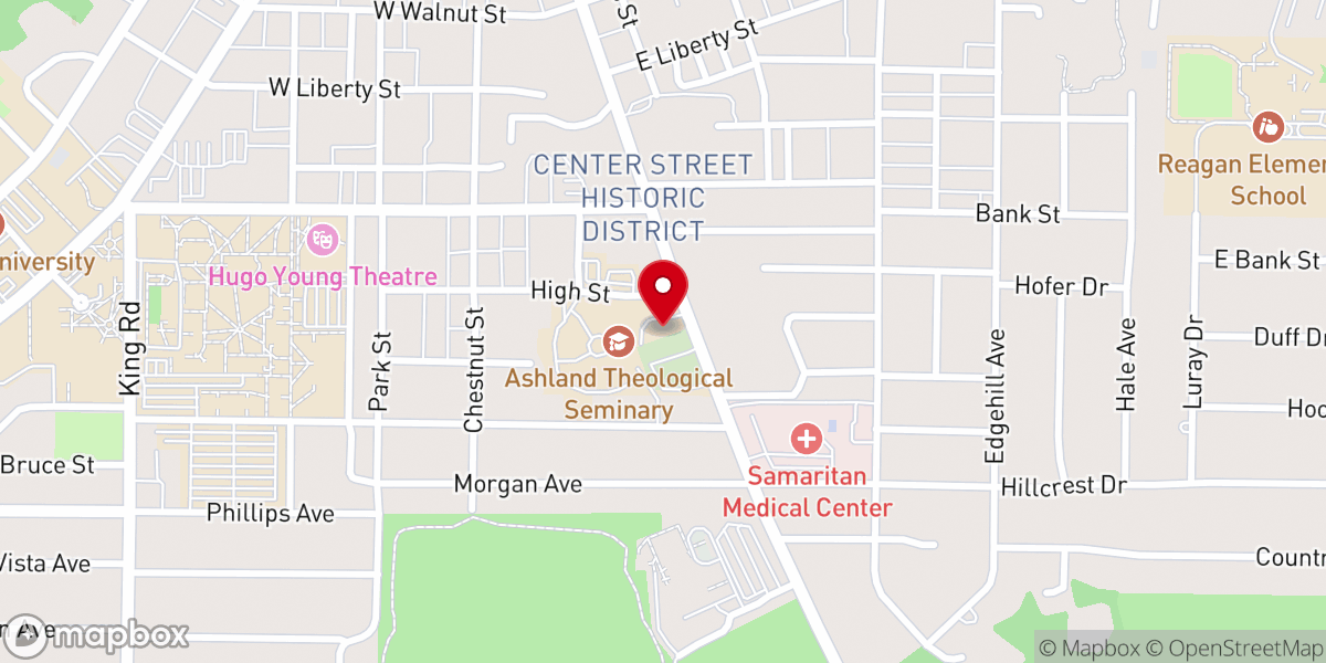 Map showing location of Ashland Theological Seminary