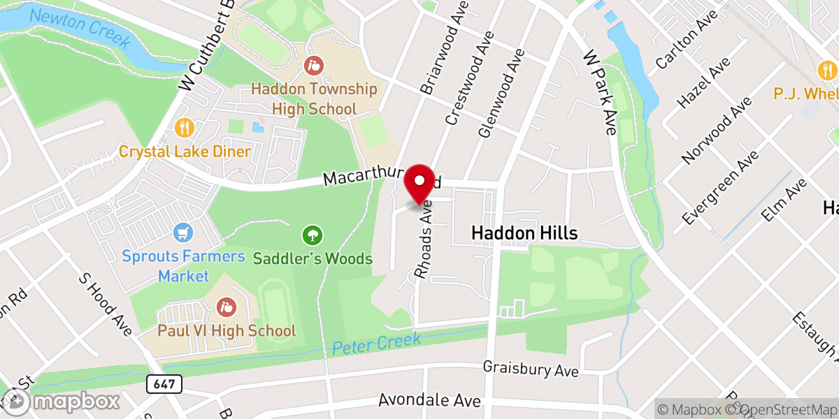 Map showing location of Rhoads Temple United Methodist Church