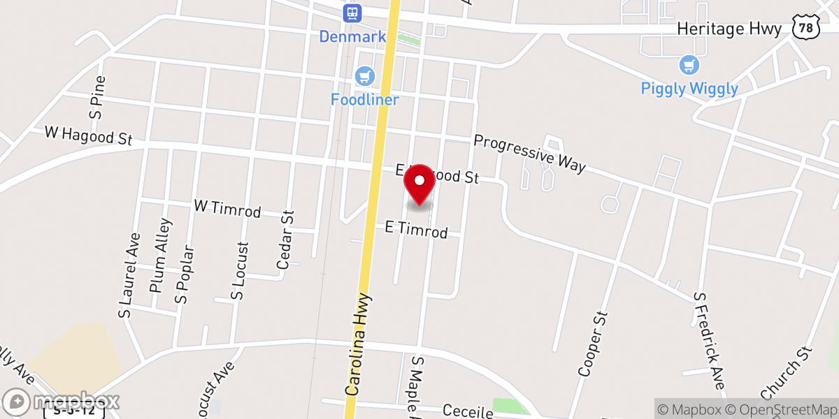 Map showing location of First Baptist Church Denmark