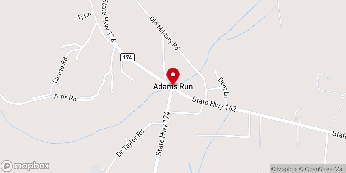 Map showing location of Adams Run