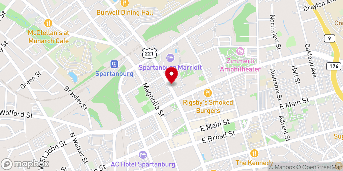 Map showing location of Central Methodist Church Historical Marker