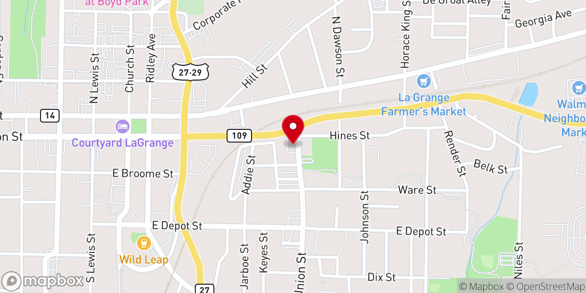 Map showing location of East La Grange Baptist Church
