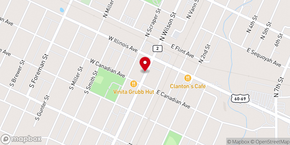 Map showing location of Vinita Day Center