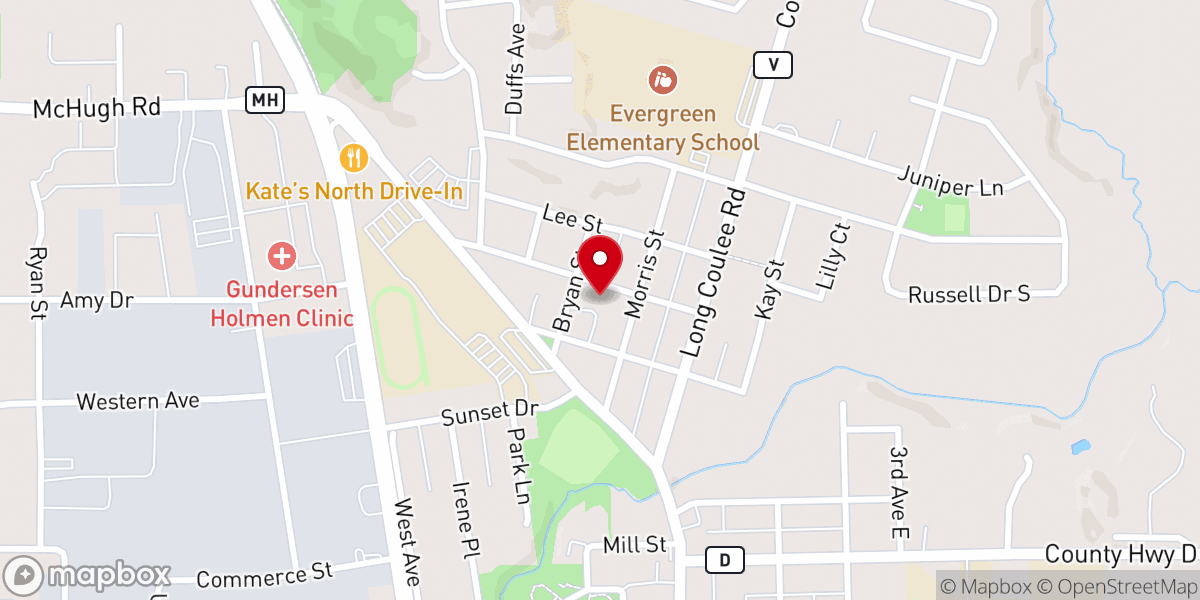 Map showing location of Holmen Lutheran Church