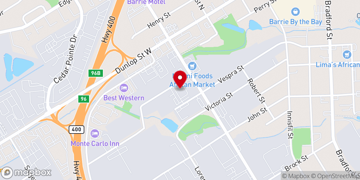 Map showing location of Harvest Bible Chapel Barrie