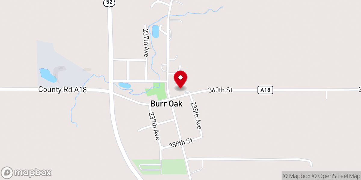 Map showing location of Burr Oak Lutheran Church