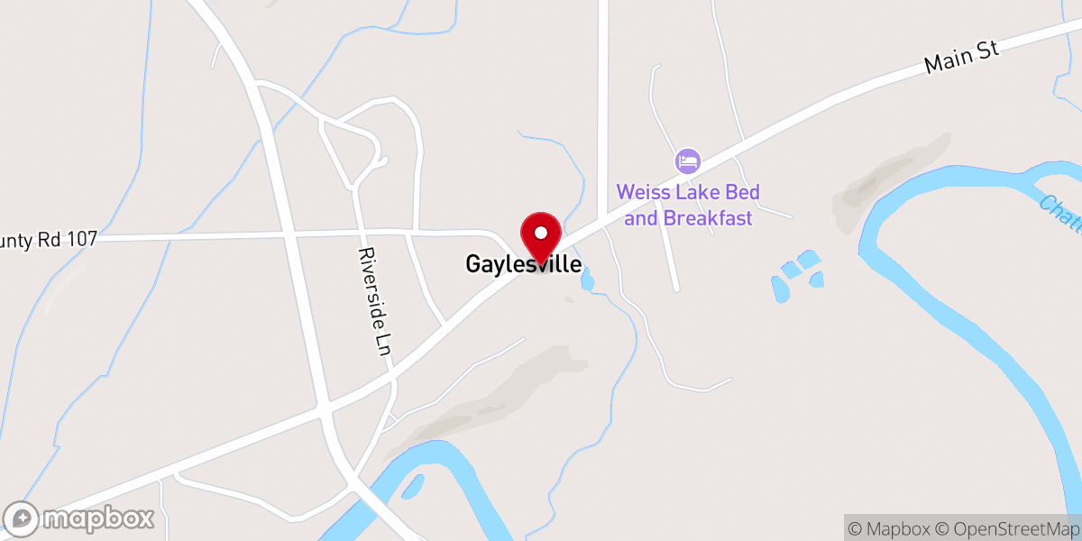 Map showing location of Gaylesville Baptist Church