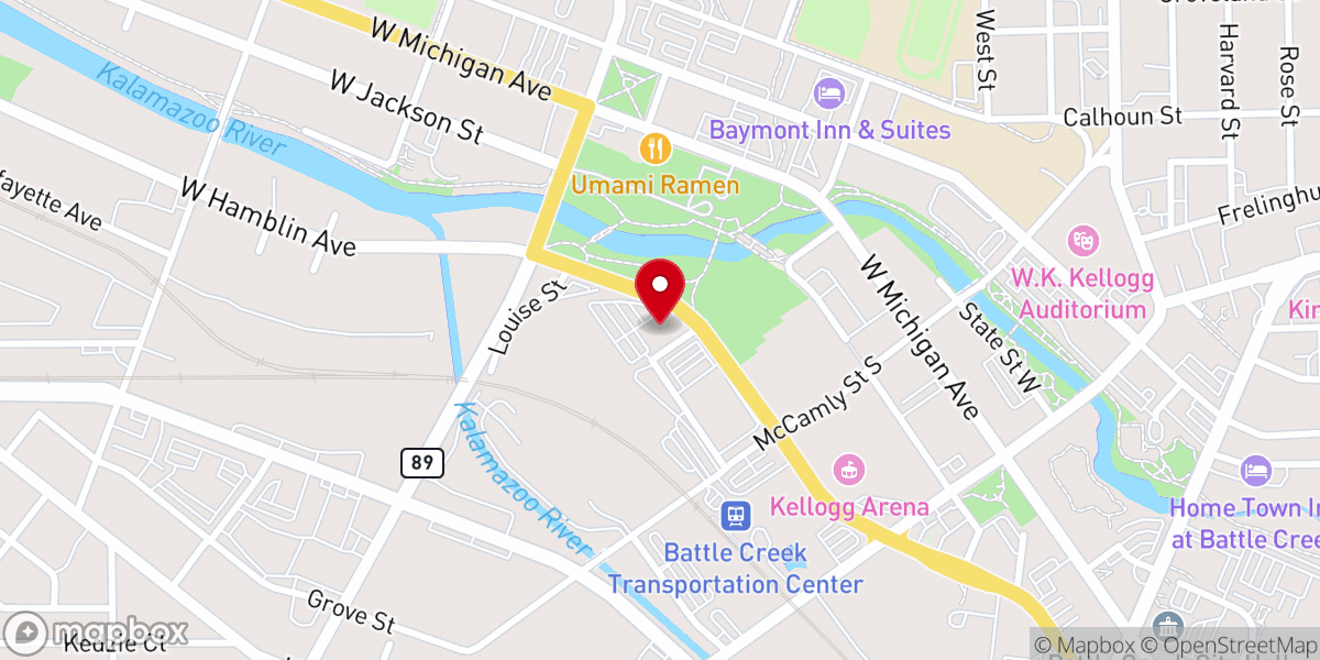 Map showing location of Downtown Church Battle Creek