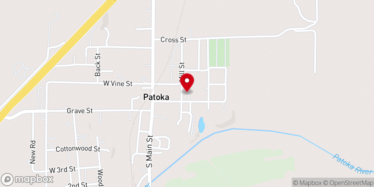 Map showing location of Patoka Methodist Church and Family Life Center
