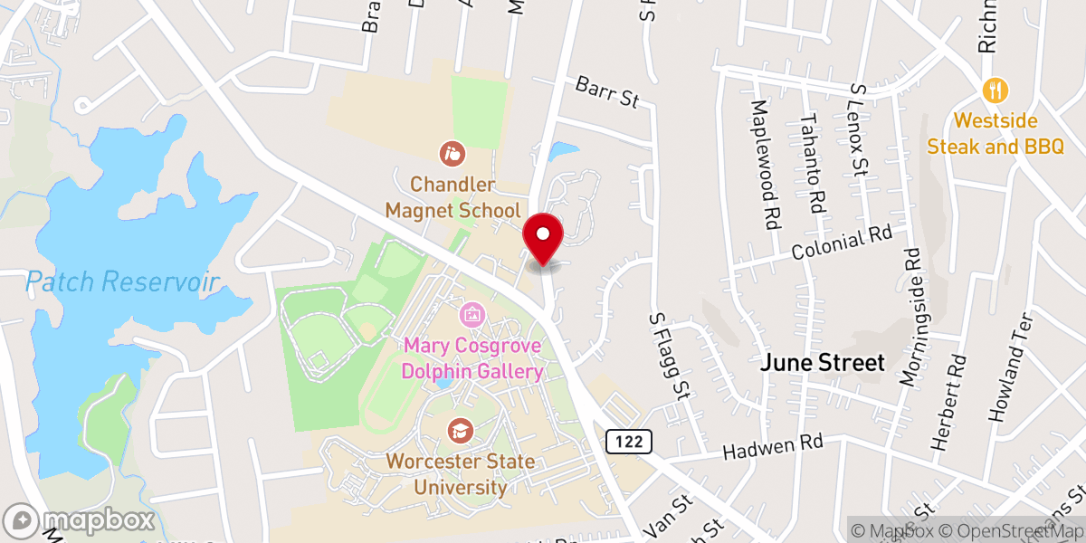 Map showing location of Worcester Pleasant Street Friends Meeting