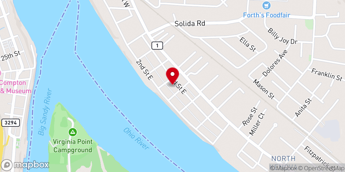 Map showing location of South Point Church of Christ