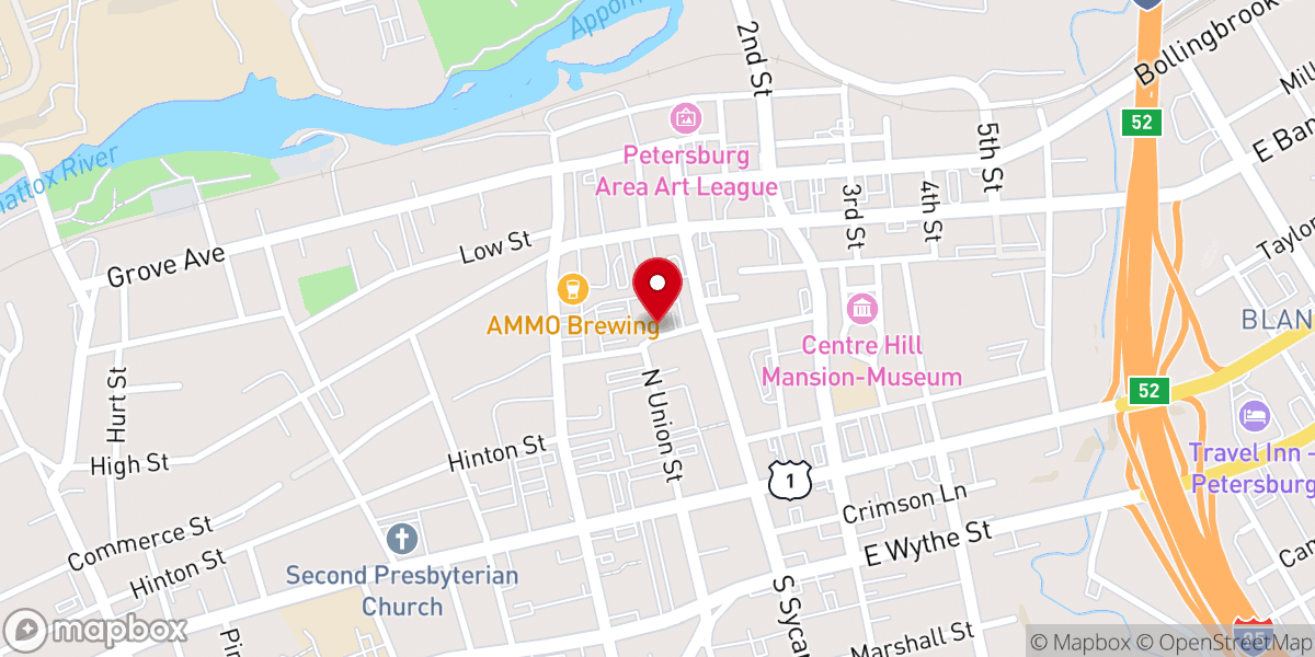 Map showing location of Tabb Street Presbyterian Church