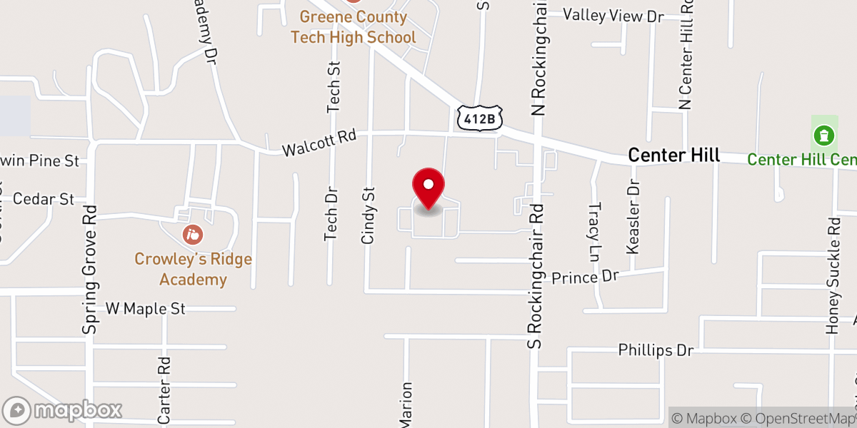 Map showing location of Center Hill Church of Christ