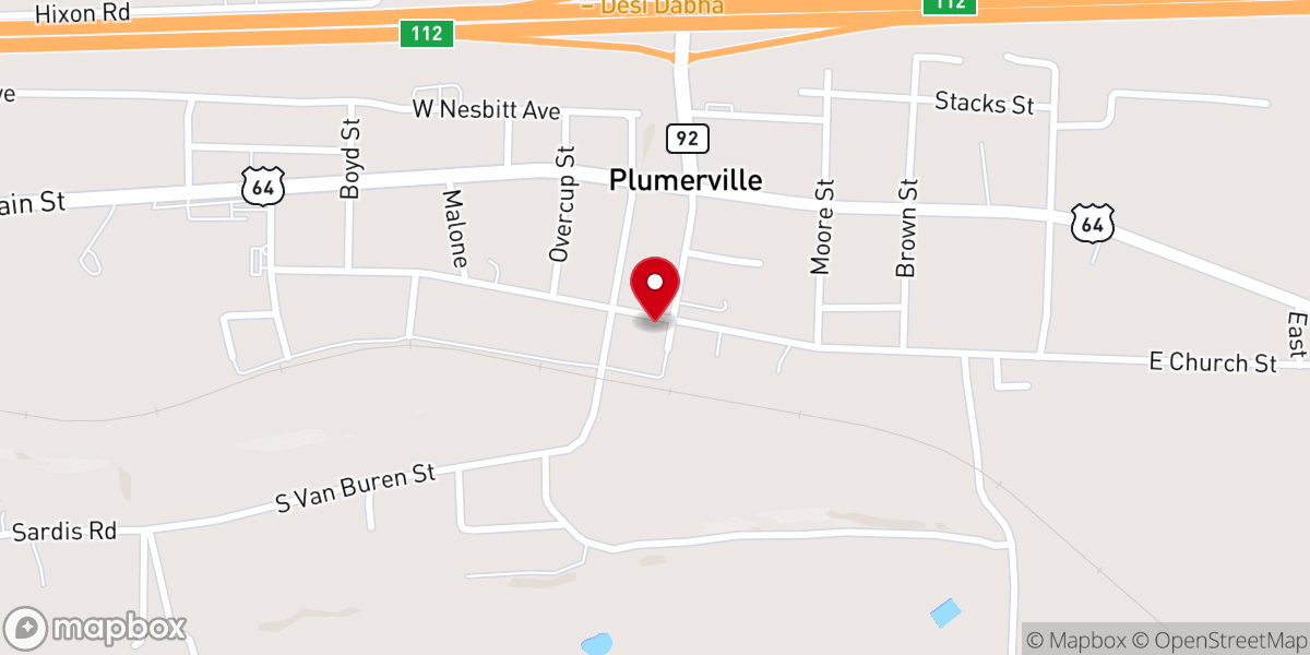 Map showing location of Plumerville Fire Department