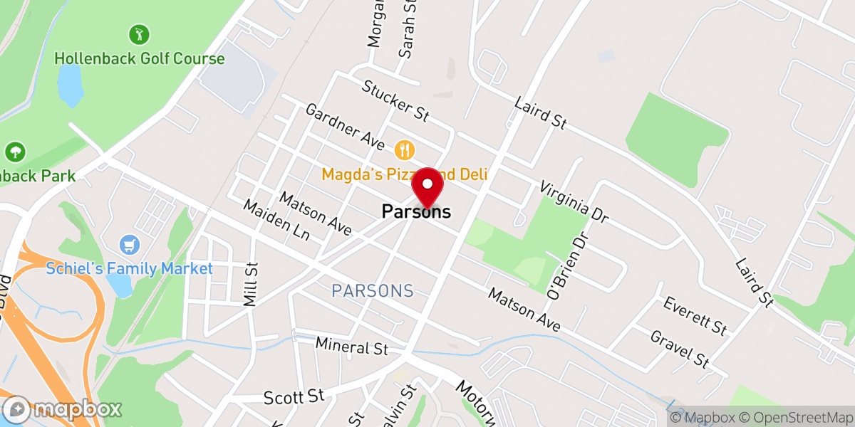 Map showing location of Parsons Baptist Church