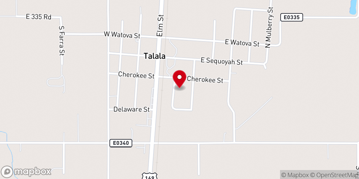 Map showing location of First Baptist Church of Talala