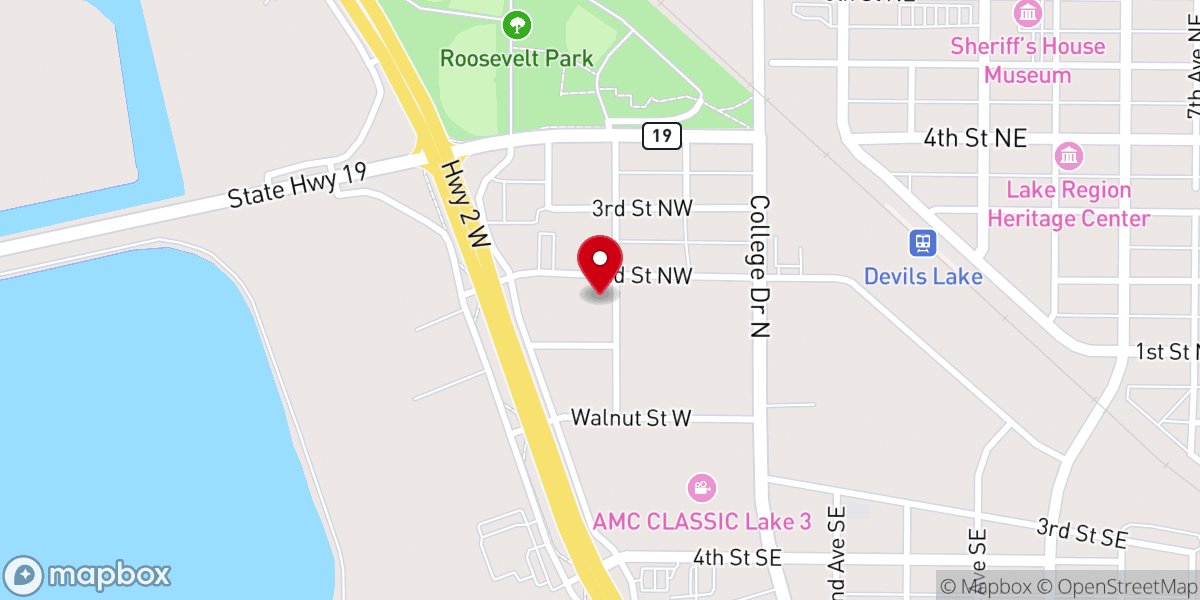 Map showing location of Sunlac Inn Devils Lake